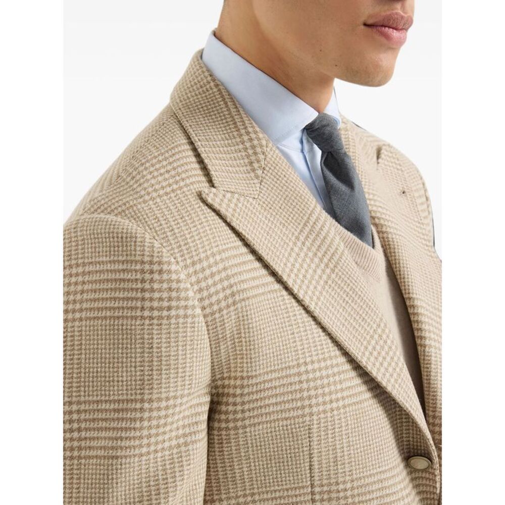 Brunello Cucinelli Men Cashmere Blend Checked Single-Breasted Blazer - Picture 4 of 6
